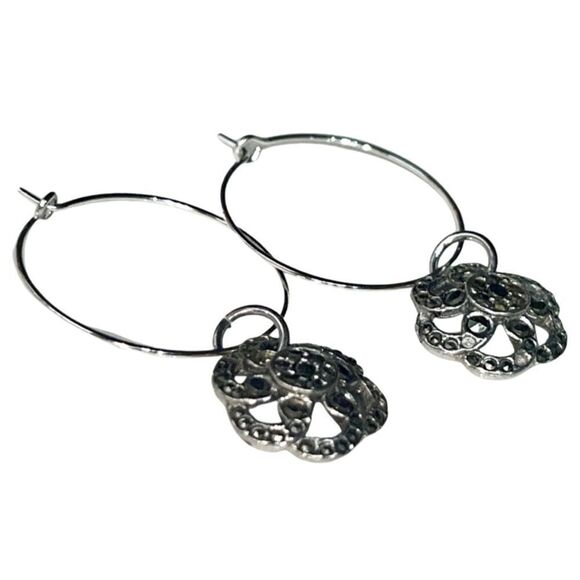 Artisan Jewelry - HANDCRAFTED dainty silver-tone hoops & marcasite earrings